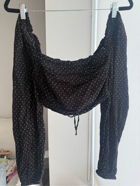 Tularosa Black Polka Dot Puff Sleeve Crop Top